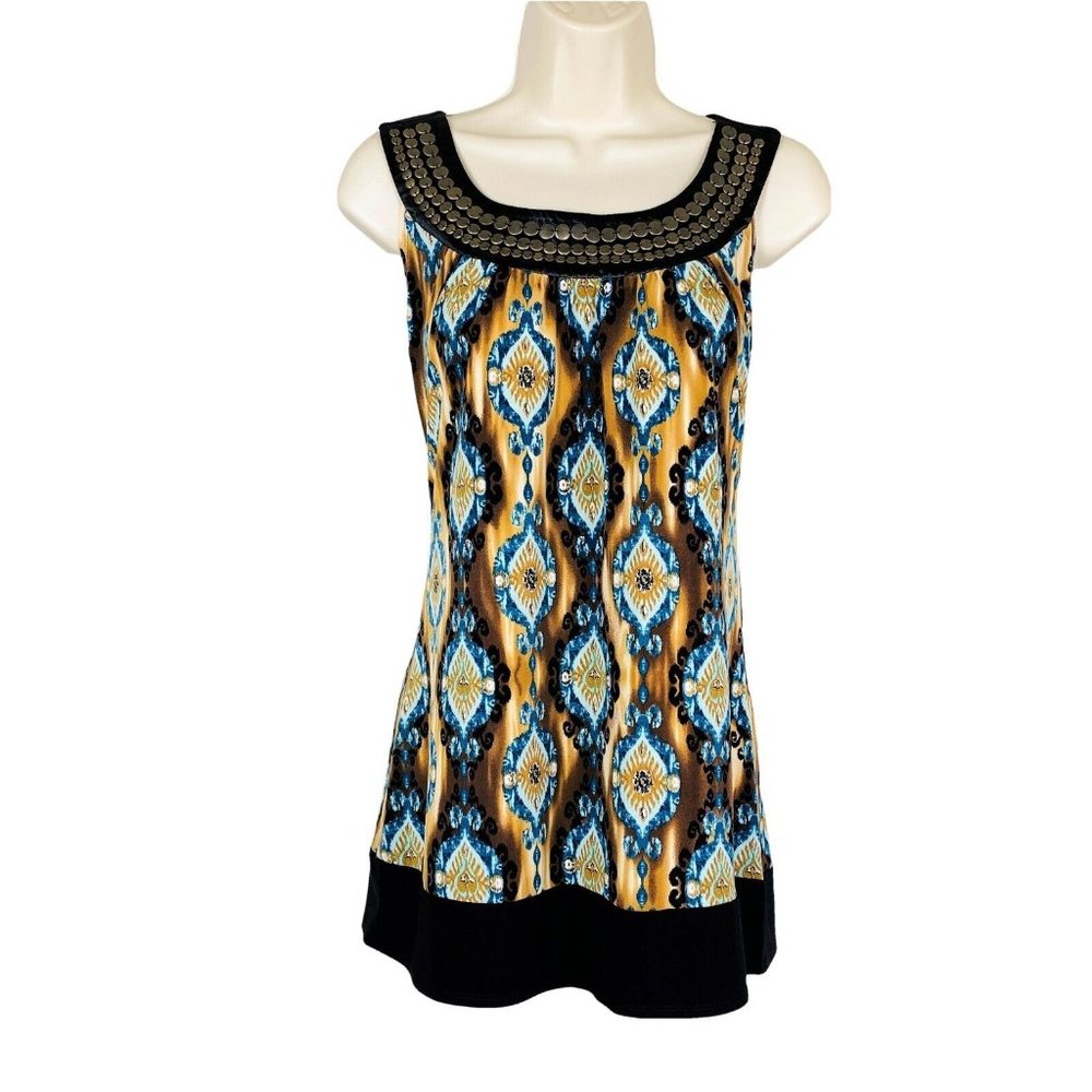 Womens Cocomo Sz S Multicolor Sleeveless Stretchy Beaded Neck Blouse